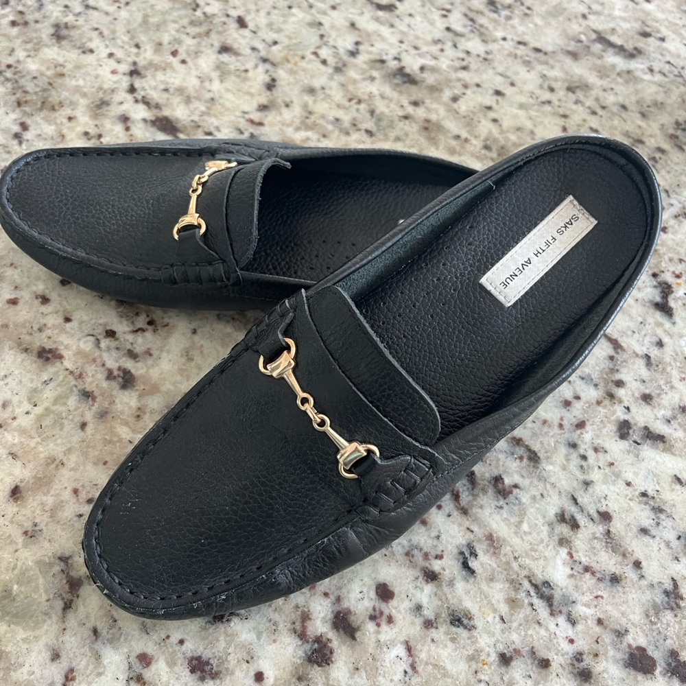 Saks Fifth Avenue Slip-On Leather Loafer Mules - Picture 2 of 7
